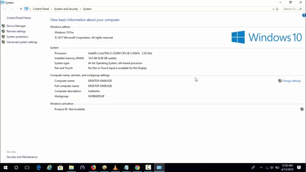 Màn hình laptop hiển thị thông tin hệ điều hành trong phần “System Properties”